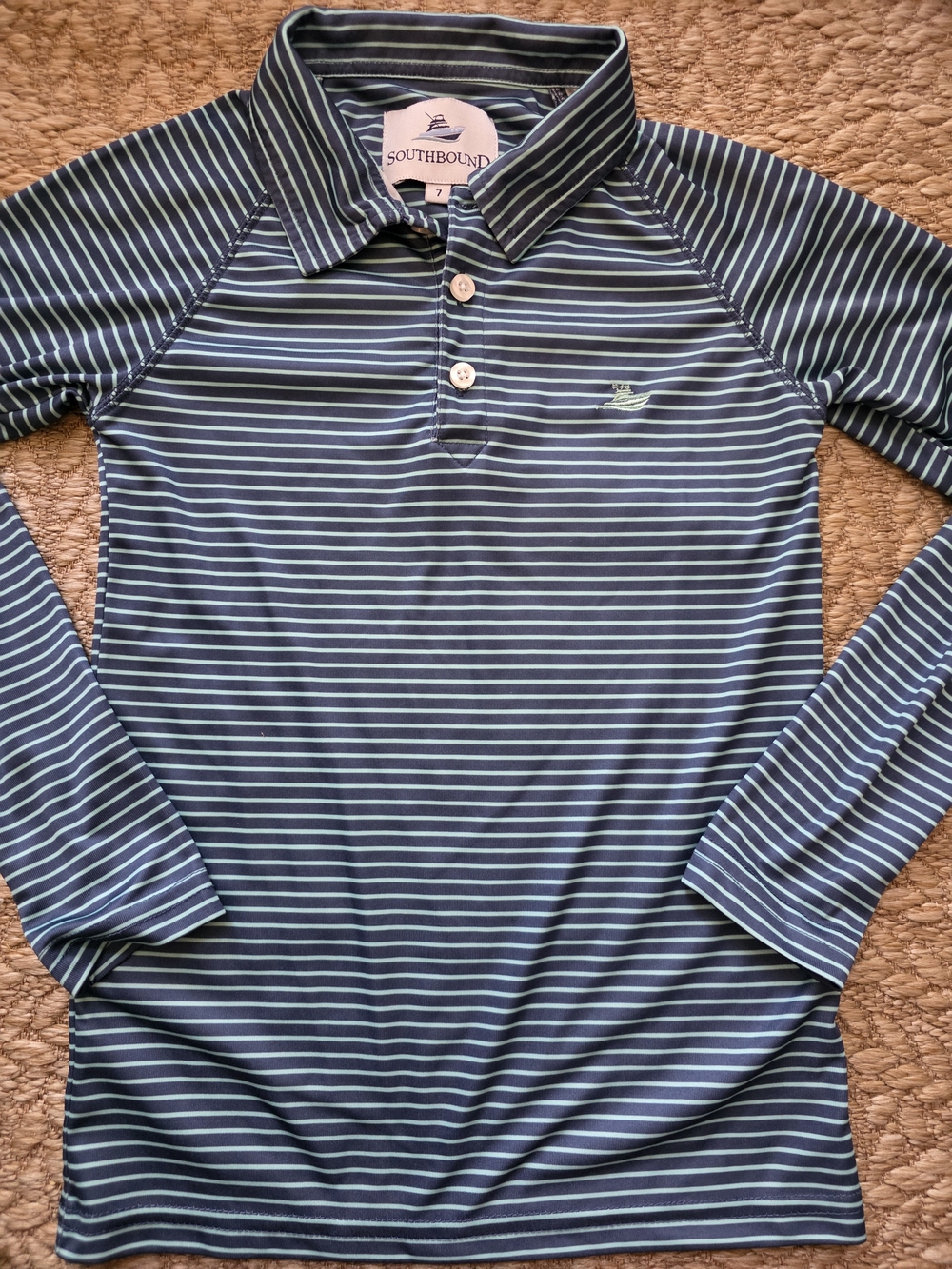 Boys Southbound Navy Stripe Long-Sleeve Polo
